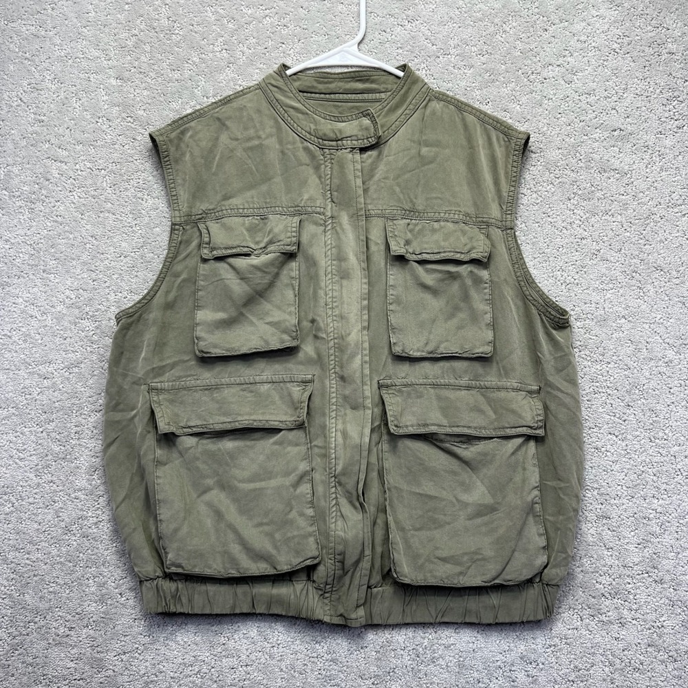 Sanctuary Standard Surplus Utility Vest Womens S Olive Green Lyocell Gorpcore